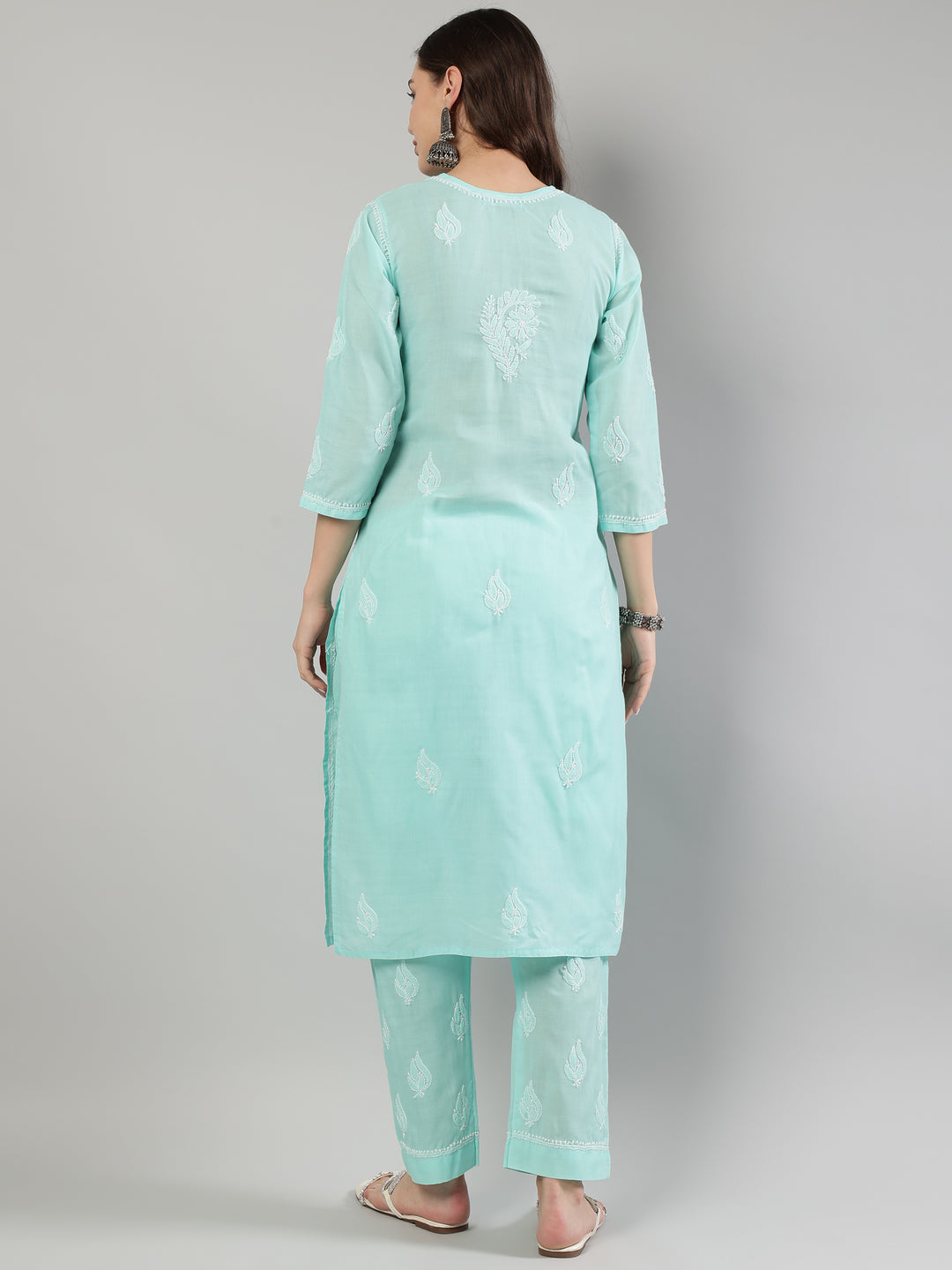 Sea-Green-Cotton-Embroidered-Lucknowi-Chikankari-Kurta-Set