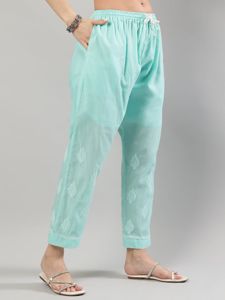 Sea-Green-Cotton-Embroidered-Lucknowi-Chikankari-Kurta-Set