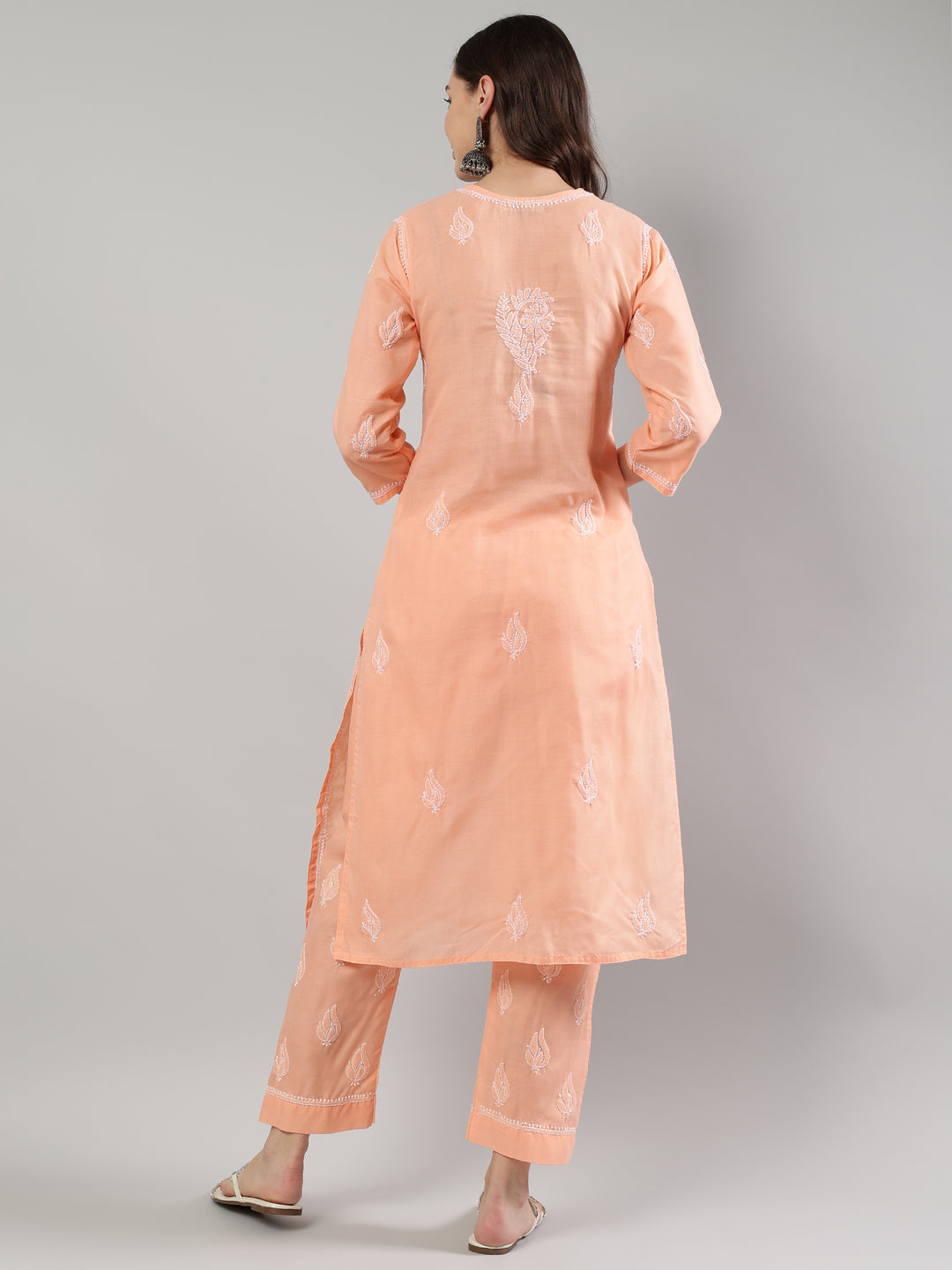 Peach-Cotton-Chikankari-Kurta-Set