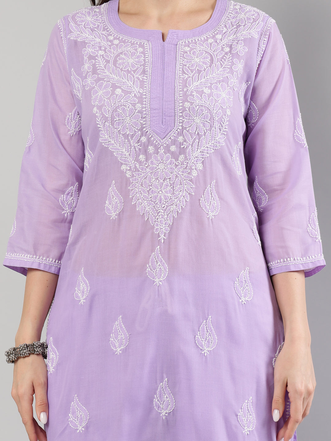 Mauve-Cotton-Embroidered-Lucknowi-Chikankari-Kurta-Set