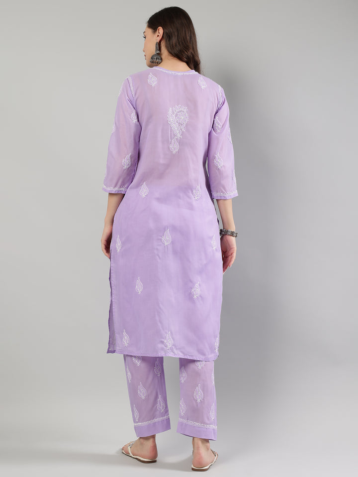 Mauve-Cotton-Embroidered-Lucknowi-Chikankari-Kurta-Set