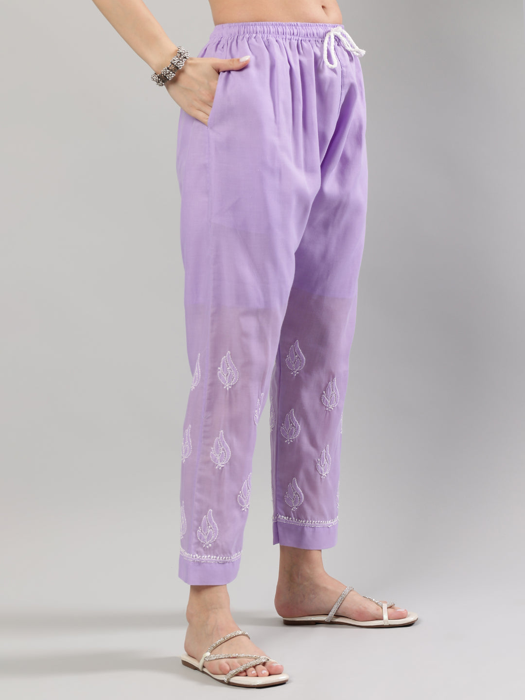 Mauve-Cotton-Embroidered-Lucknowi-Chikankari-Kurta-Set