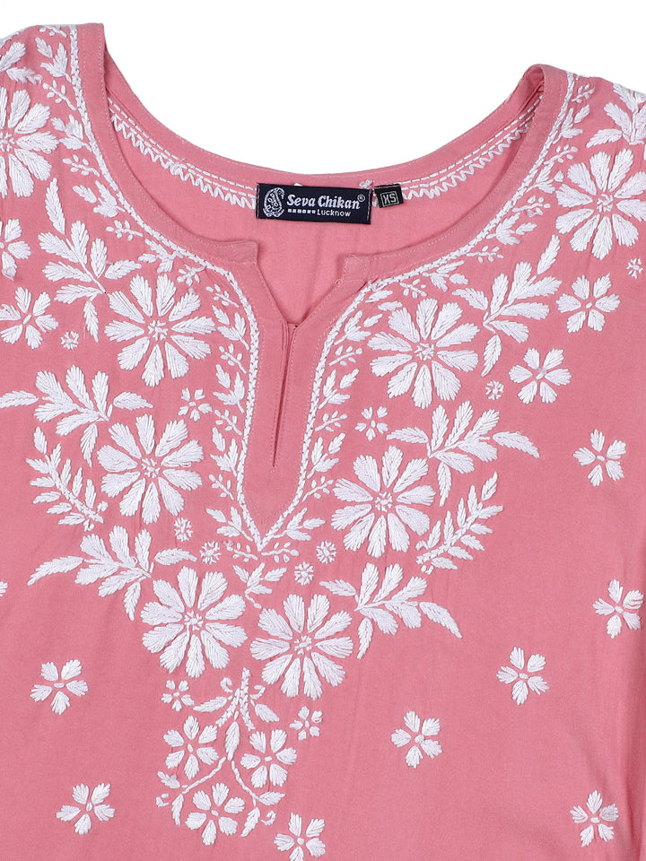 Peach Rayon Lucknowi Chikankari Tunic Only