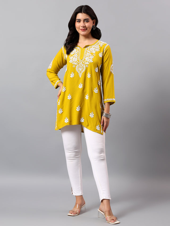 Mehandi Green Rayon Lucknowi Chikankari Tunic Only