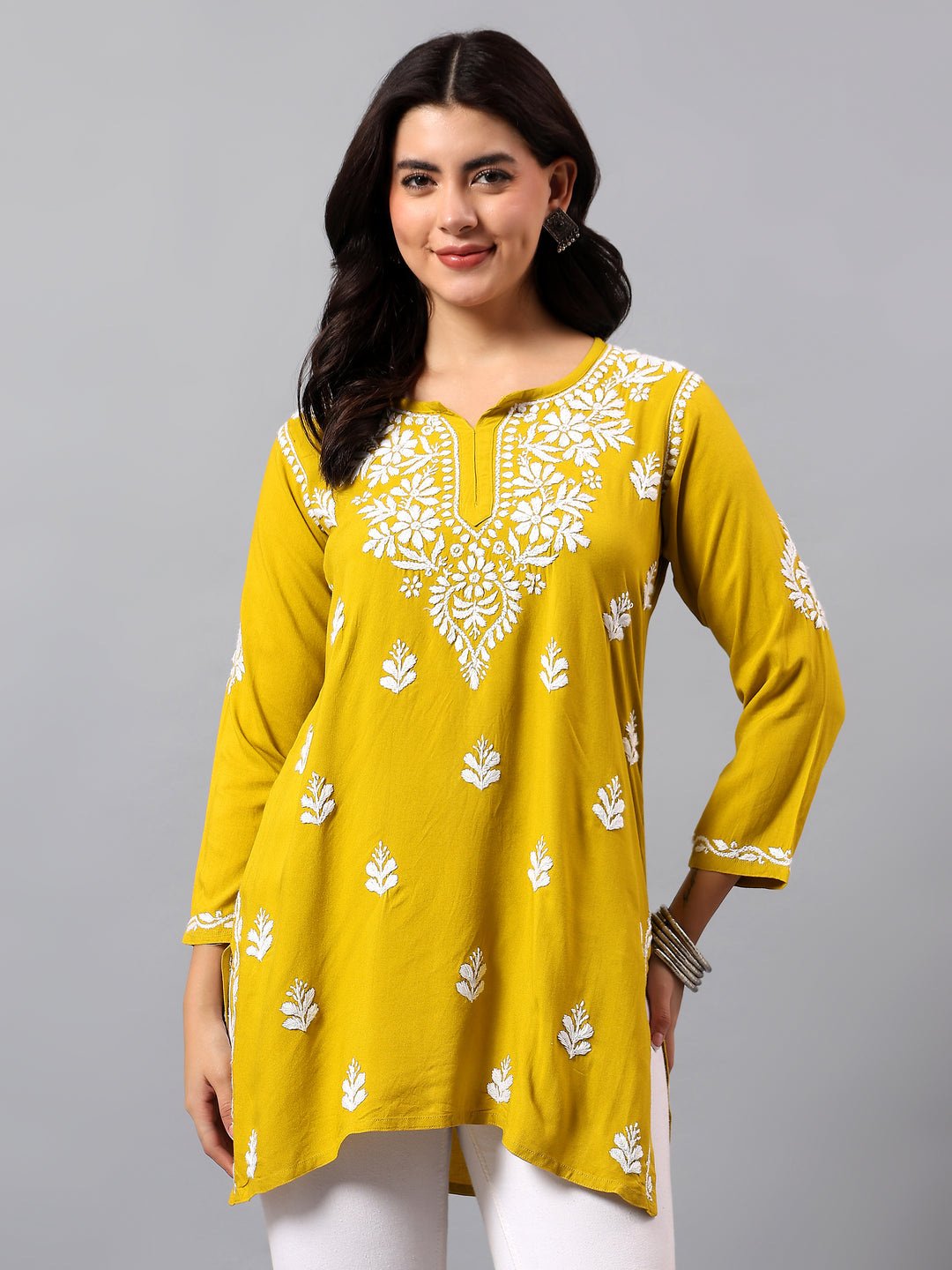 Mehandi Green Rayon Lucknowi Chikankari Tunic Only