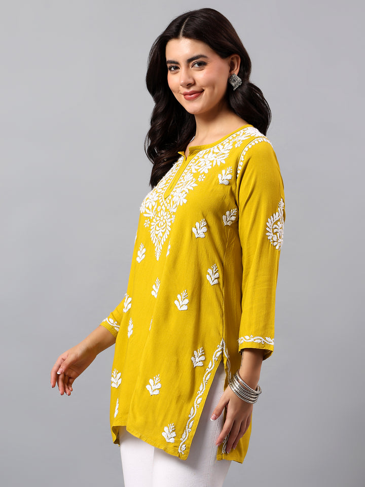 Mehandi Green Rayon Lucknowi Chikankari Tunic Only