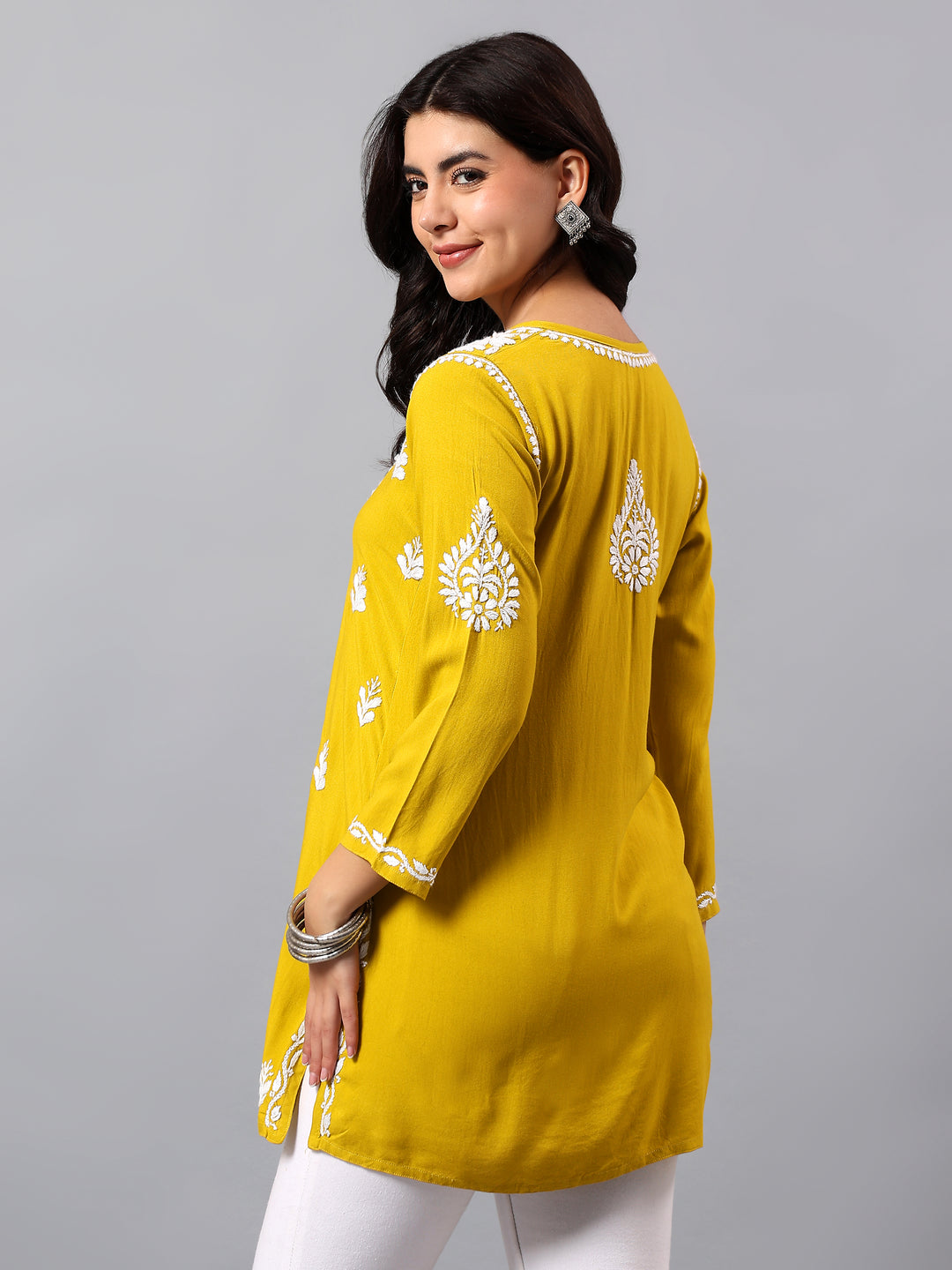 Mehandi Green Rayon Lucknowi Chikankari Tunic Only