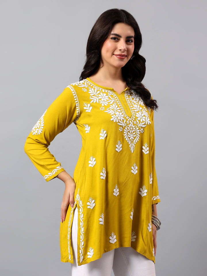 Mehandi Green Rayon Lucknowi Chikankari Tunic Only