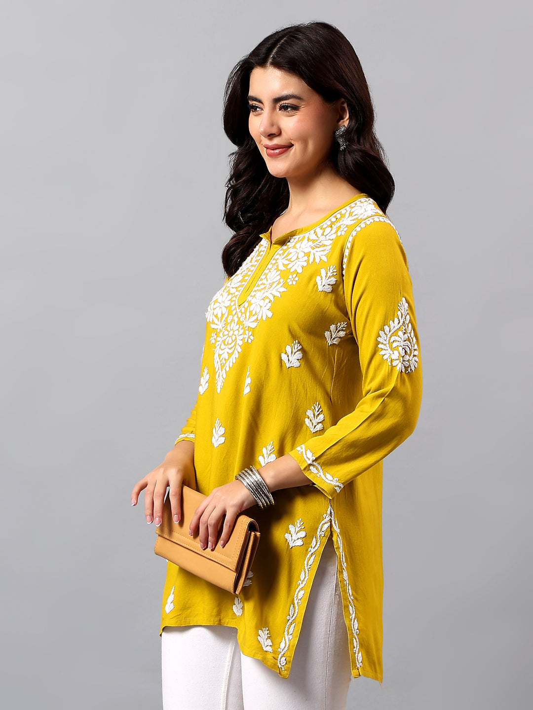 Mehandi Green Rayon Lucknowi Chikankari Tunic Only