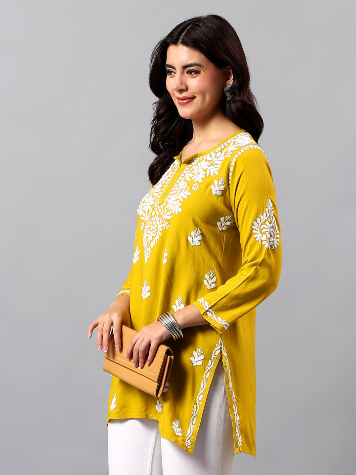 Mehandi Green Rayon Lucknowi Chikankari Tunic Only