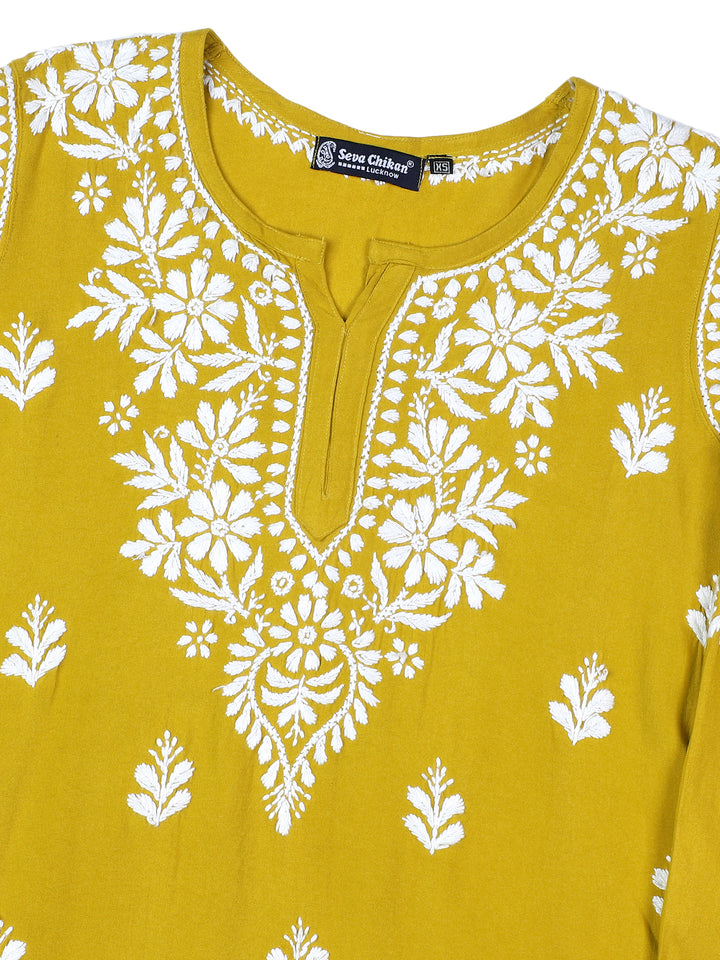 Mehandi Green Rayon Lucknowi Chikankari Tunic Only