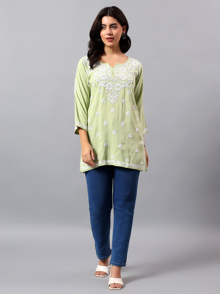 Pista Green Rayon Lucknowi Chikankari Tunic Only
