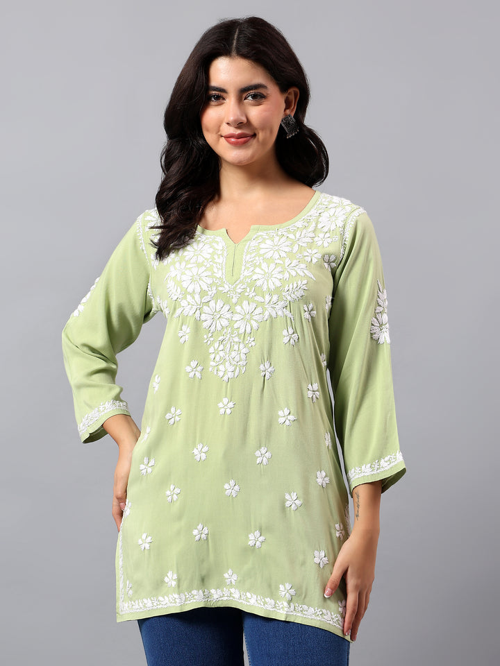 Pista Green Rayon Lucknowi Chikankari Tunic Only