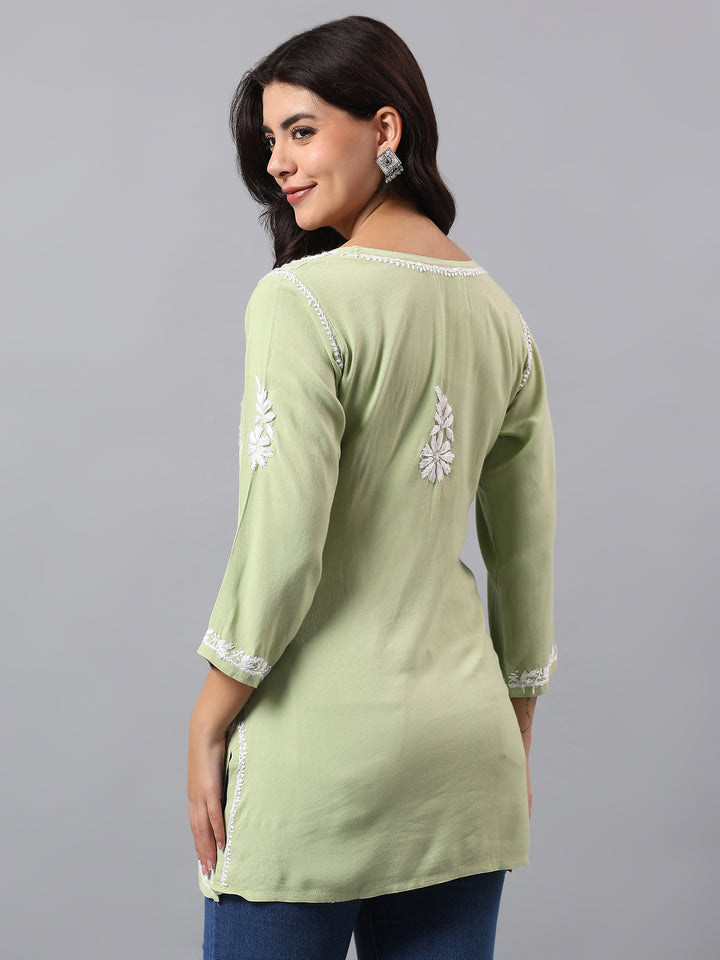 Pista Green Rayon Lucknowi Chikankari Tunic Only