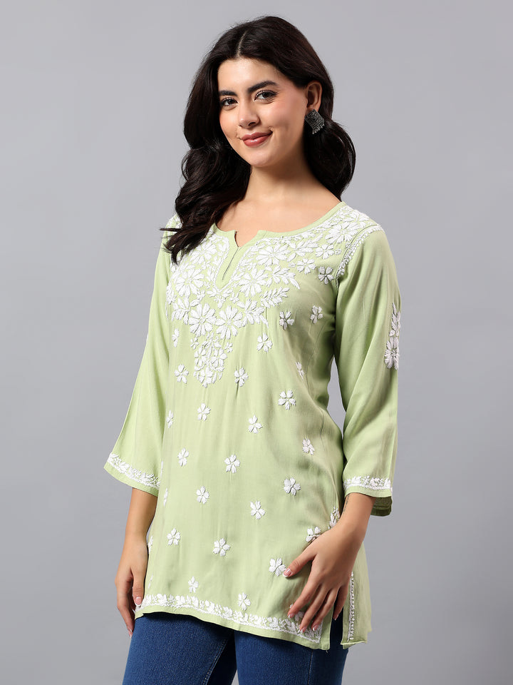 Pista Green Rayon Lucknowi Chikankari Tunic Only