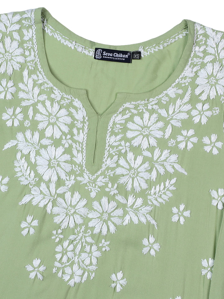 Pista Green Rayon Lucknowi Chikankari Tunic Only