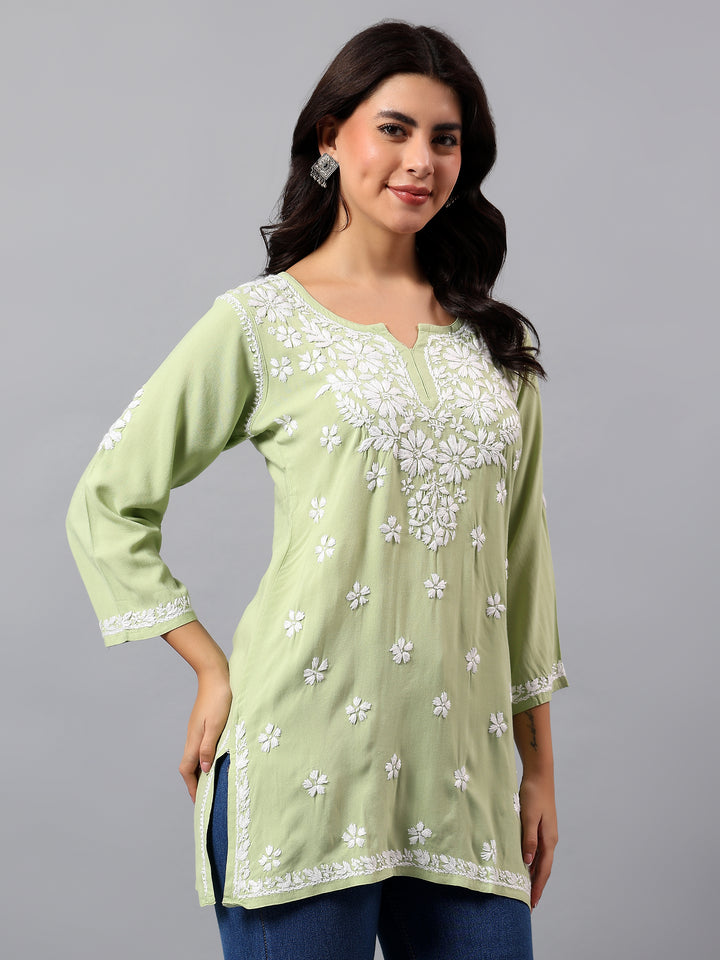 Pista Green Rayon Lucknowi Chikankari Tunic Only