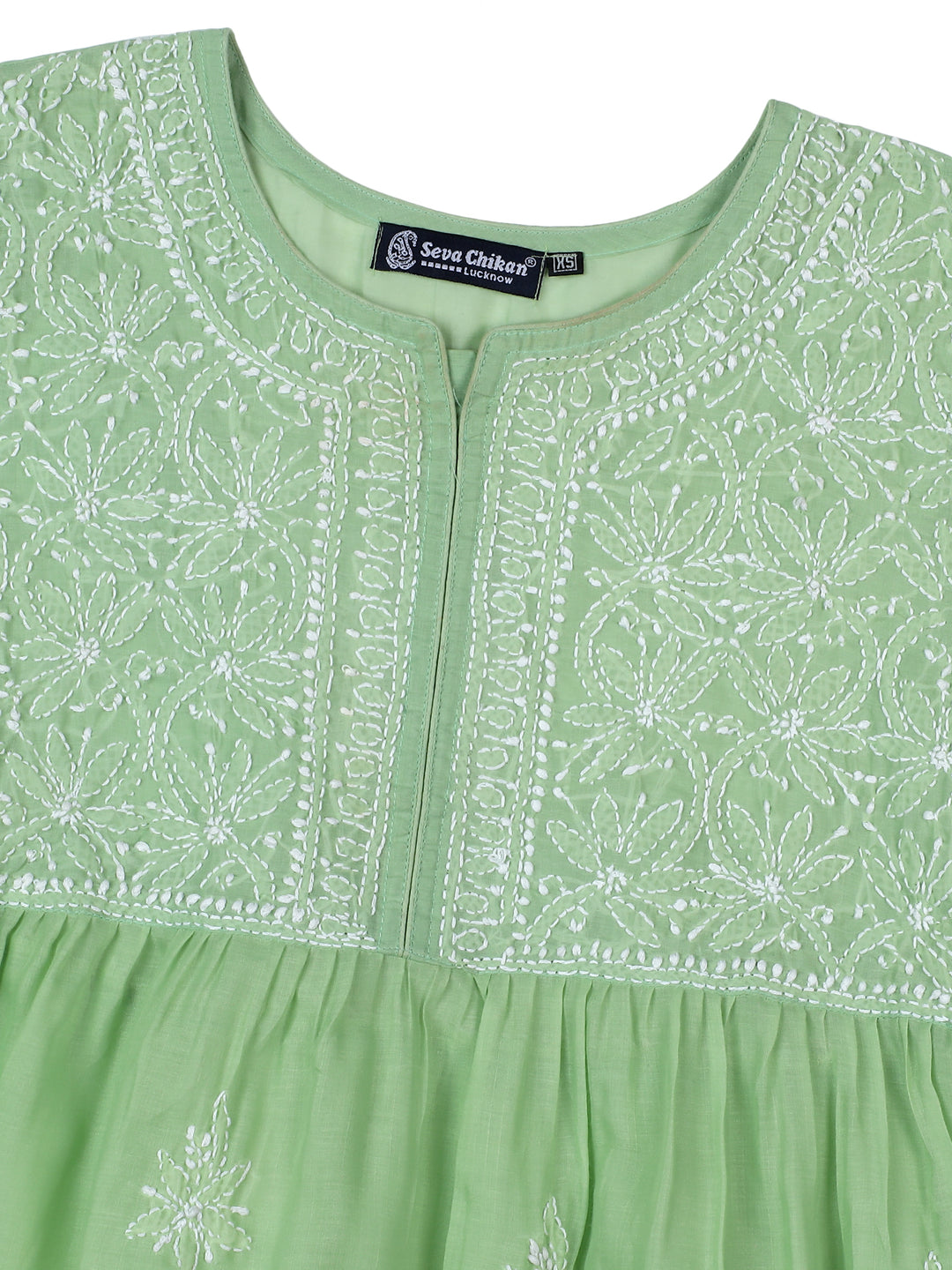 Green Terivoil Lucknowi Chikankari Tunic Only