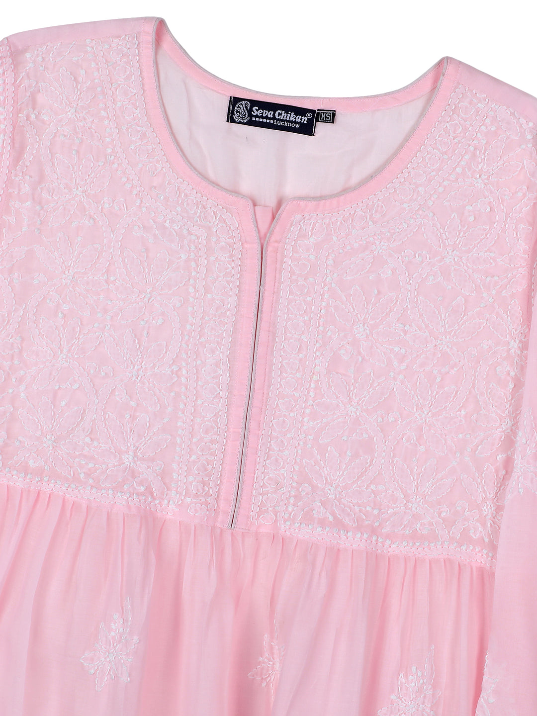 Pink Terivoil Lucknowi Chikankari Tunic Only