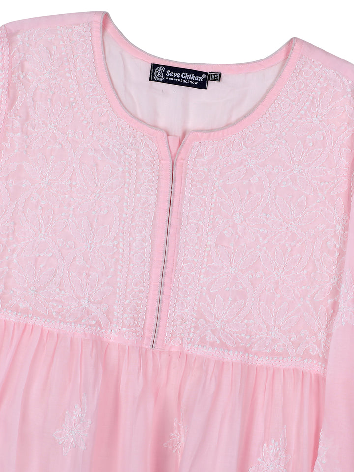 Pink Terivoil Lucknowi Chikankari Tunic Only