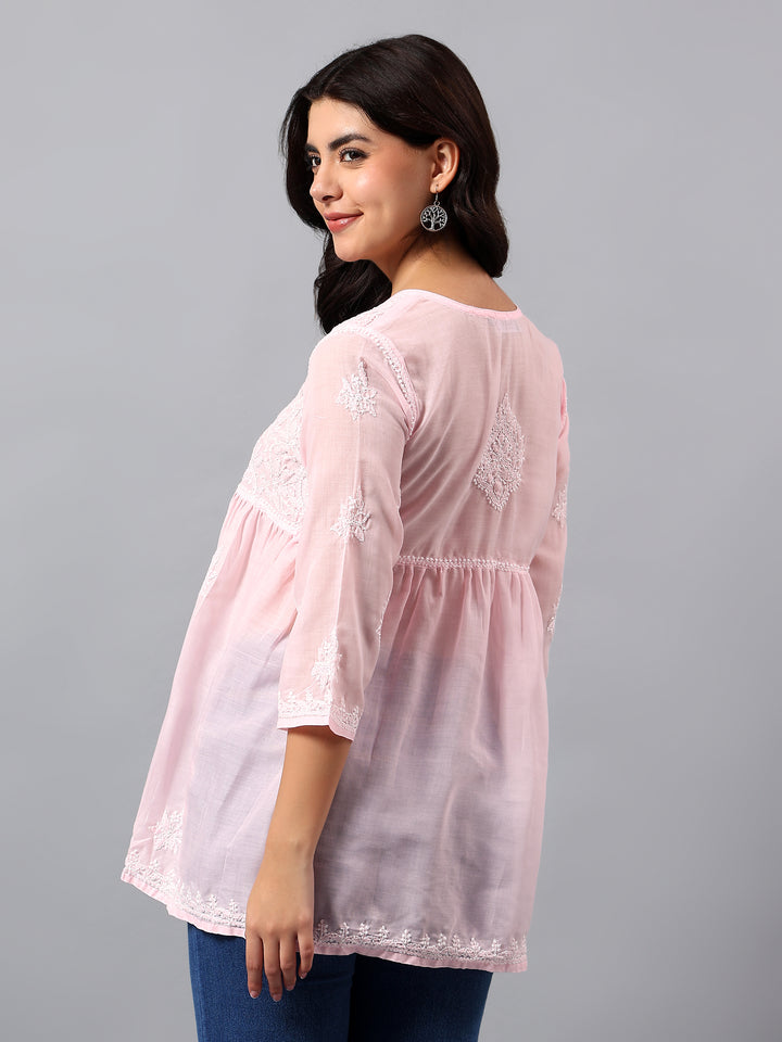 Pink Terivoil Lucknowi Chikankari Tunic Only