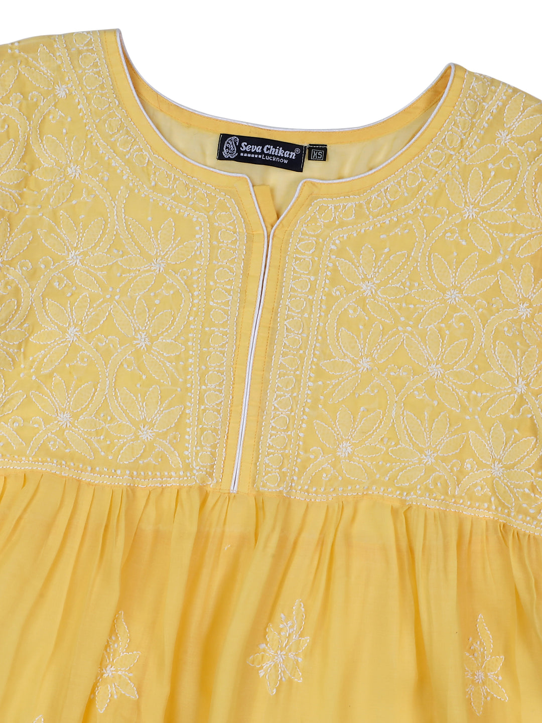 Yellow Terivoil Lucknowi Chikankari Tunic Only