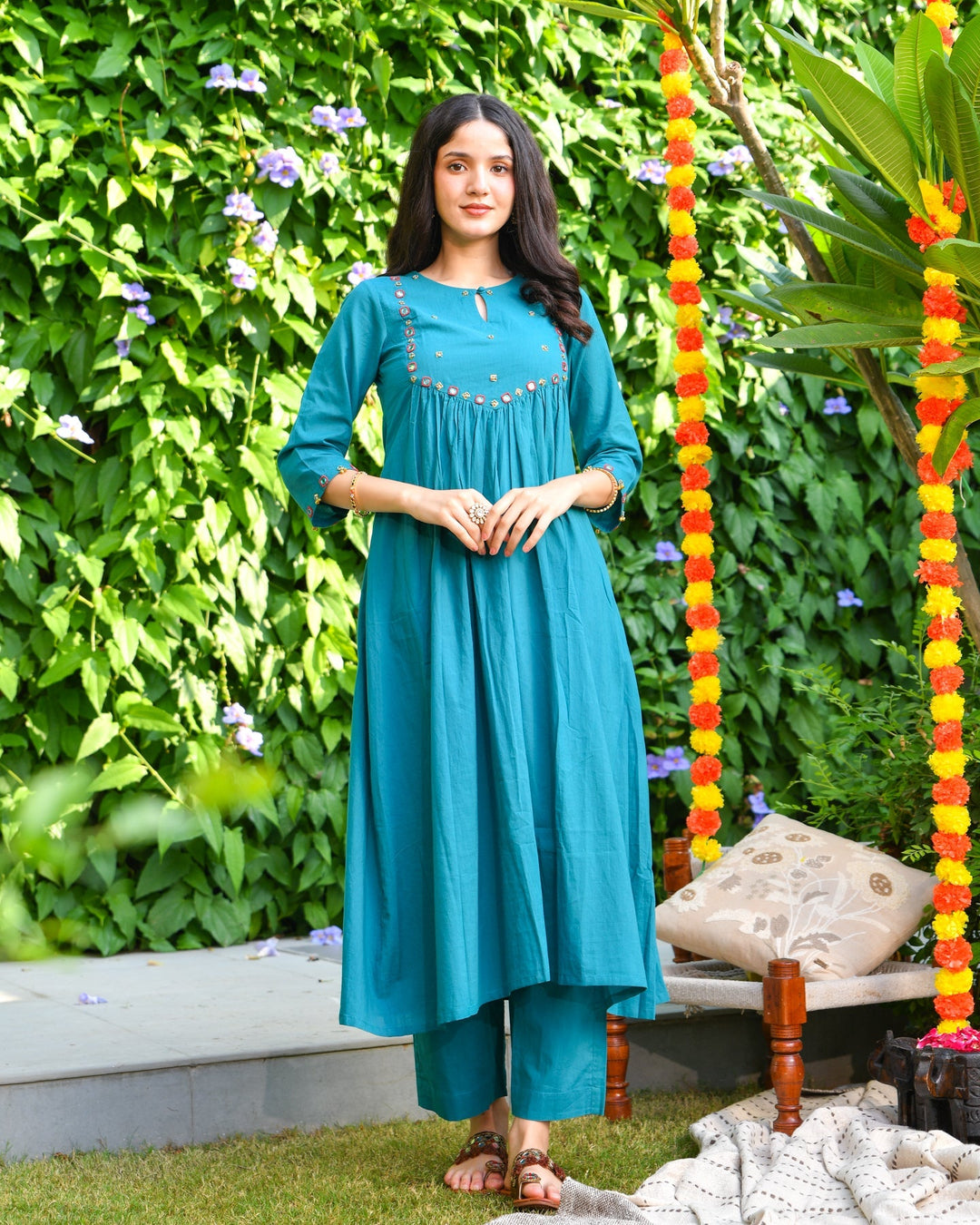 Sea-Green-Mirror-Work-3-Piece-Kurta-Set