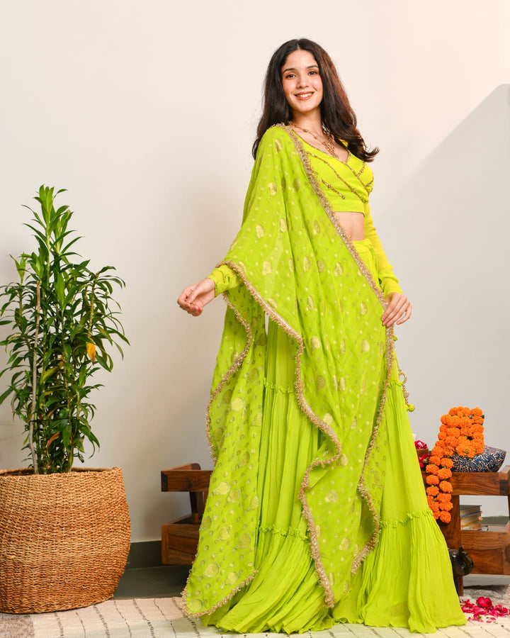 Fluorescent Anarkali Lehenga Set