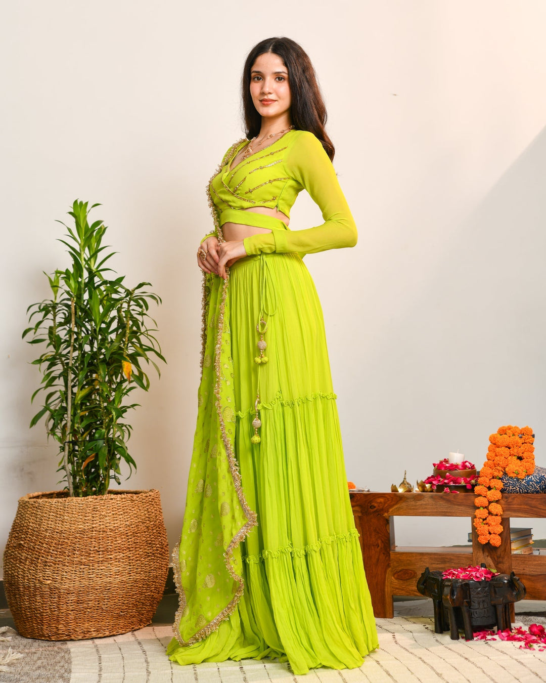 Fluorescent Anarkali Lehenga Set