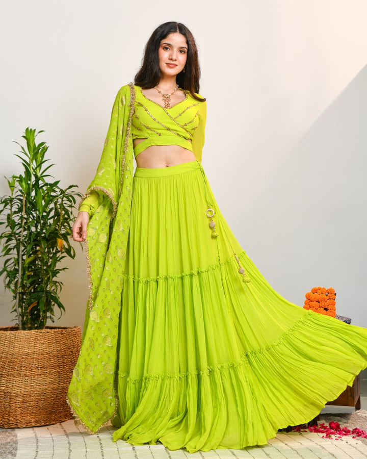 Fluorescent Anarkali Lehenga Set