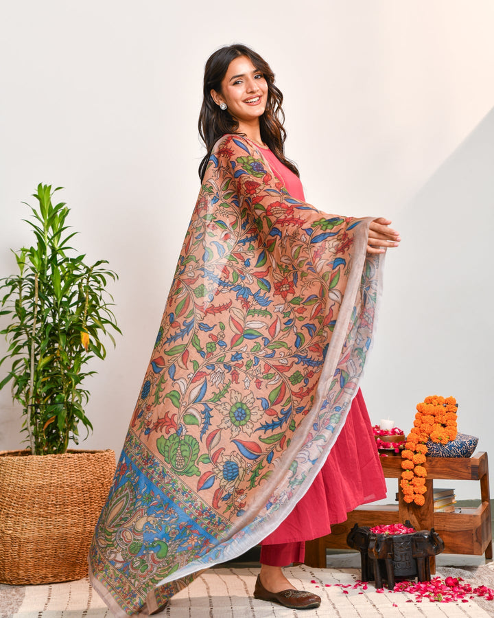 Red Cotton A-Line 3-Piece Kurta Set