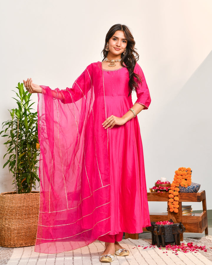Pink Anarkali 3-Piece Set