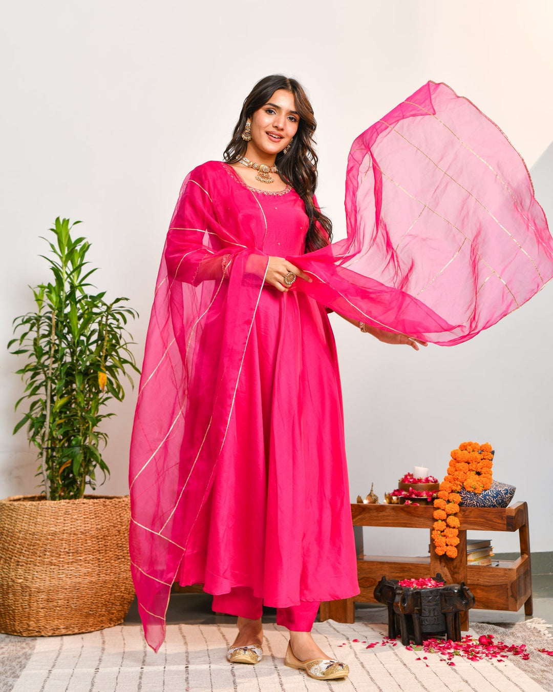 Pink Anarkali 3-Piece Set