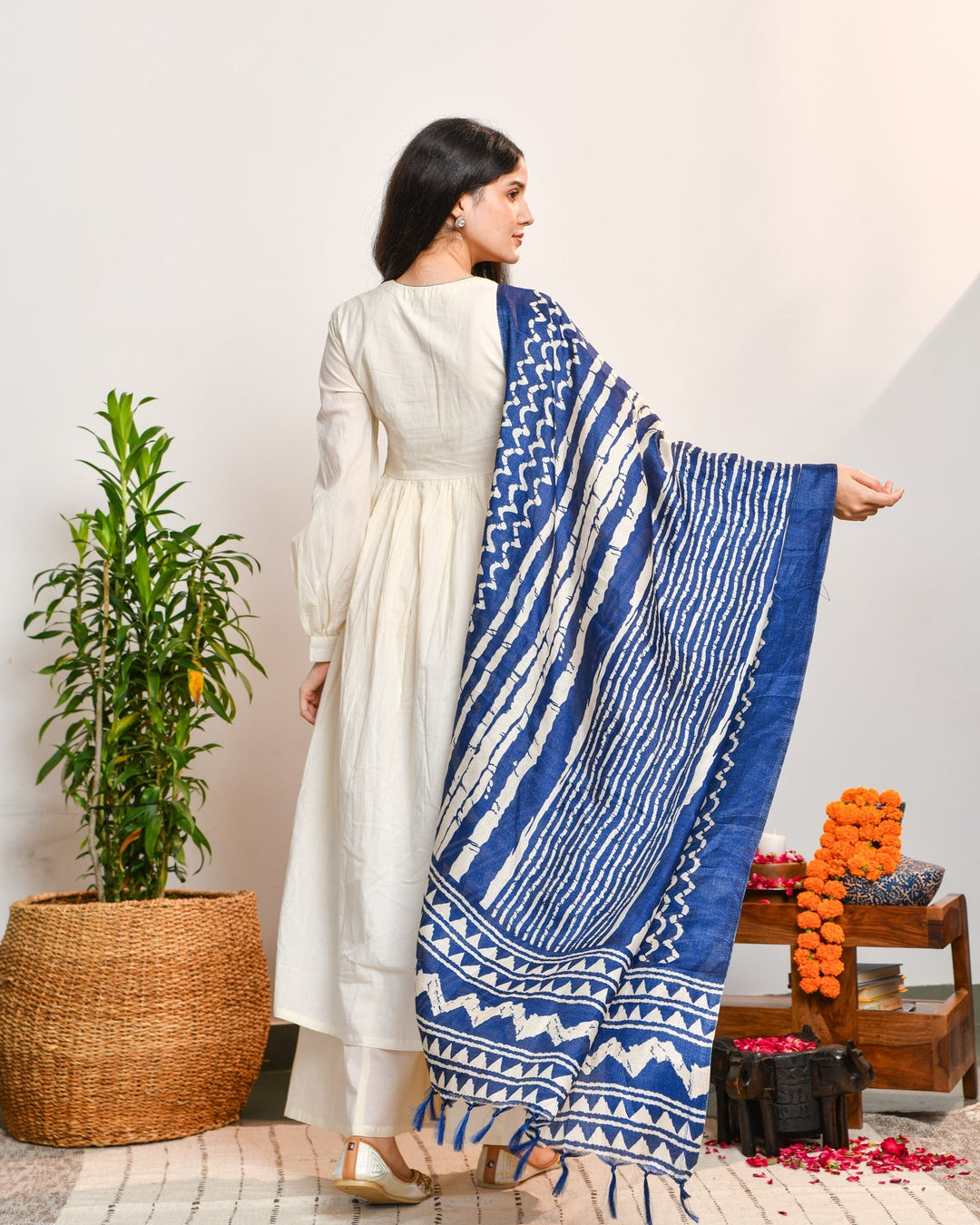 Ivory Blue Color Block 3-Piece Kurta Set