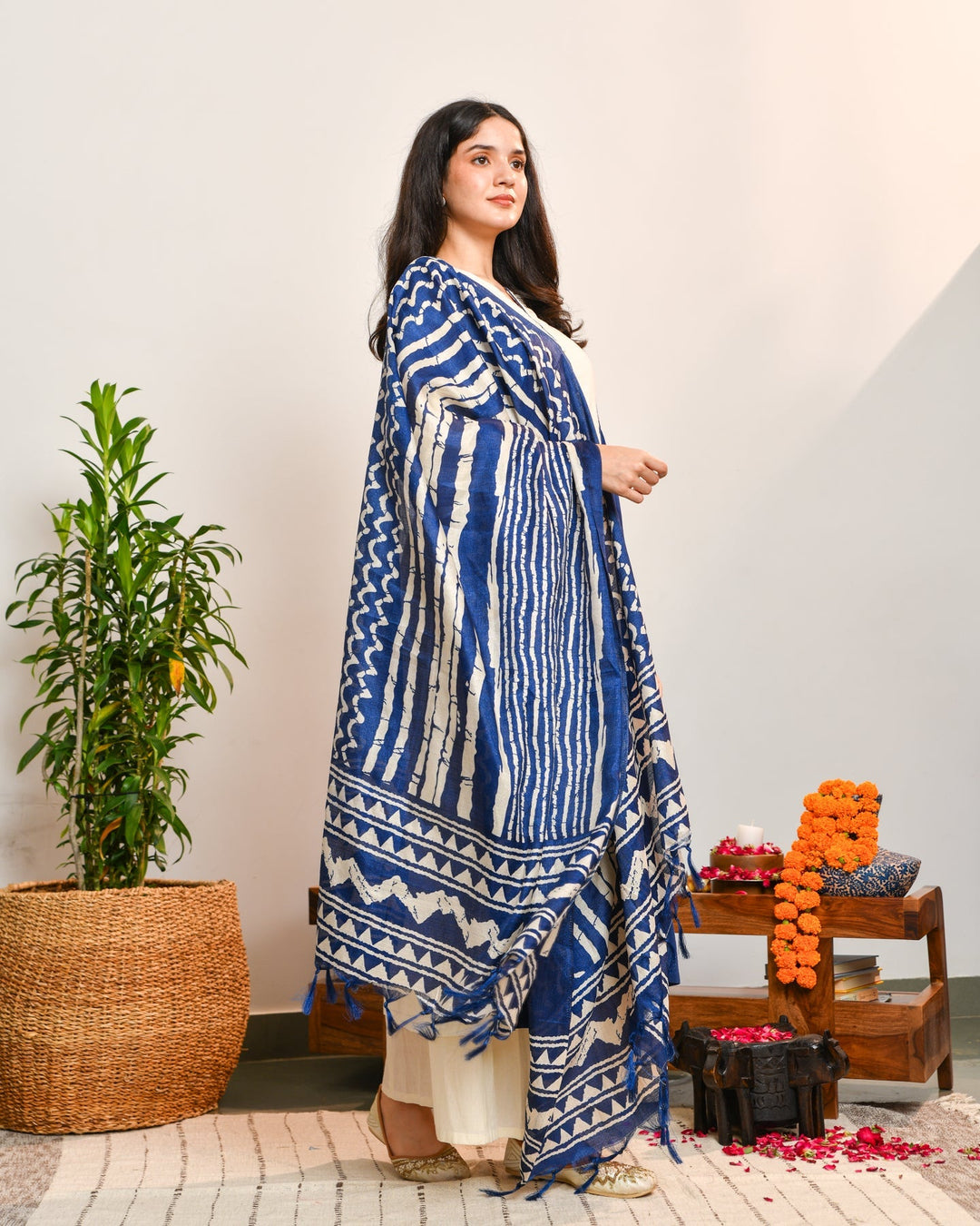 Ivory Blue Color Block 3-Piece Kurta Set