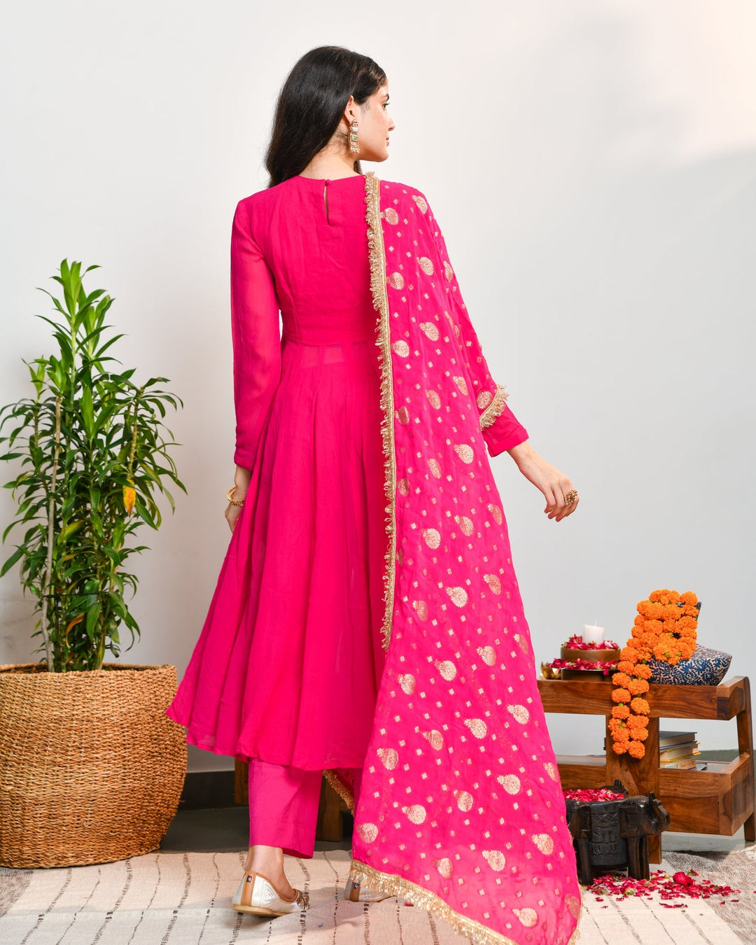 Pink Viscose Embroidered 3-Piece Kurta Set