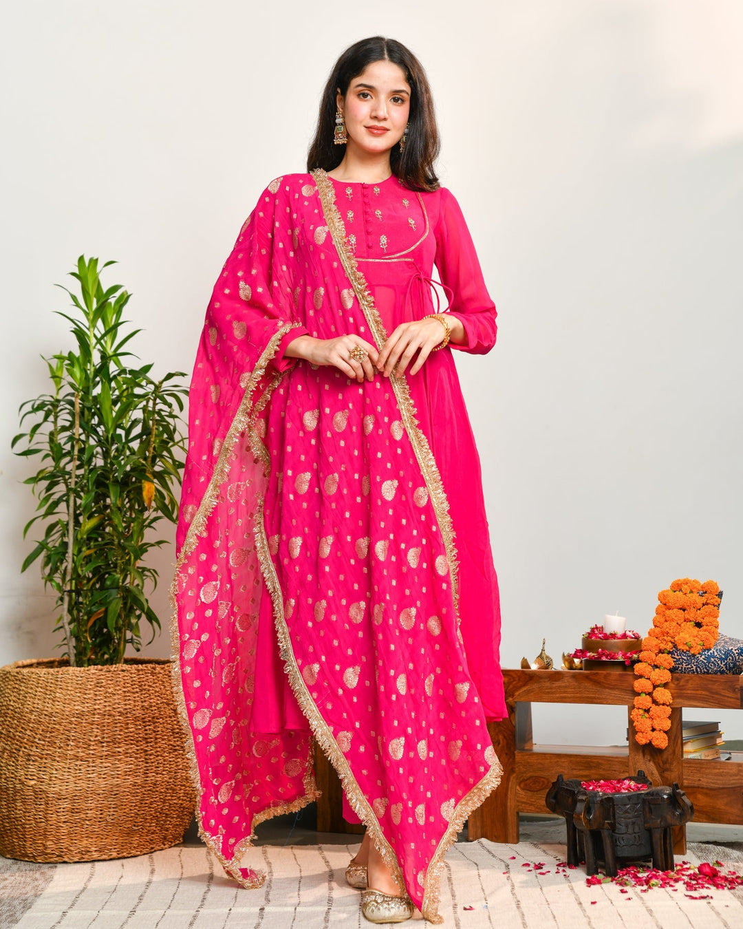 Pink Viscose Embroidered 3-Piece Kurta Set