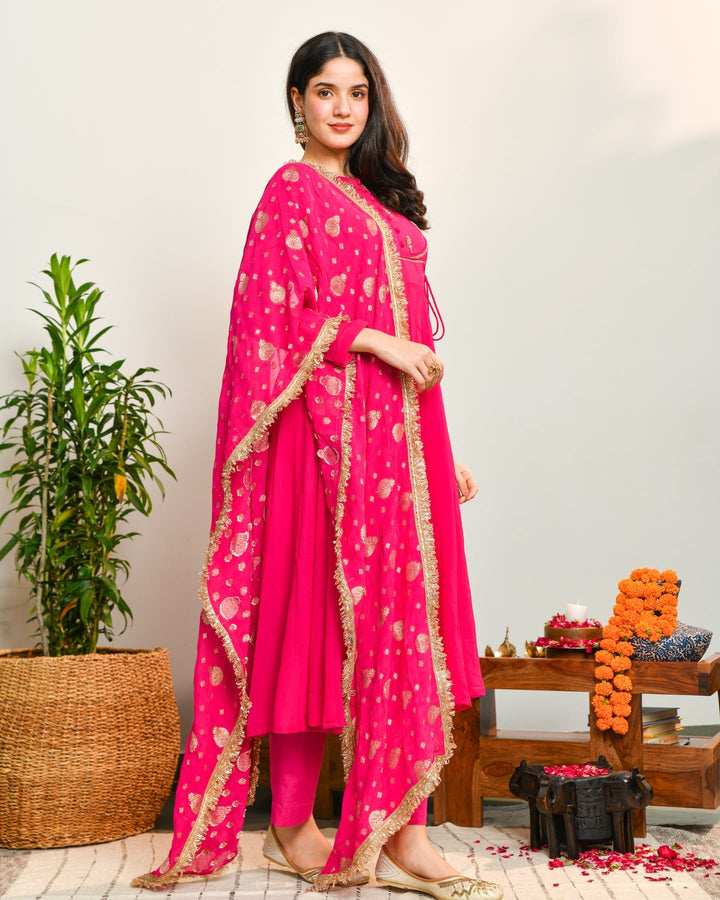 Pink Viscose Embroidered 3-Piece Kurta Set