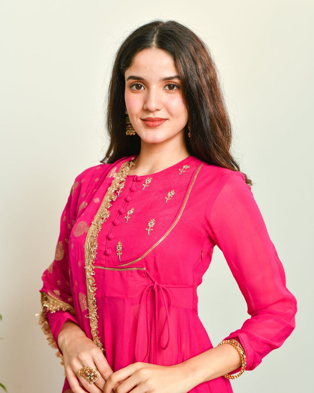 Pink Viscose Embroidered 3-Piece Kurta Set
