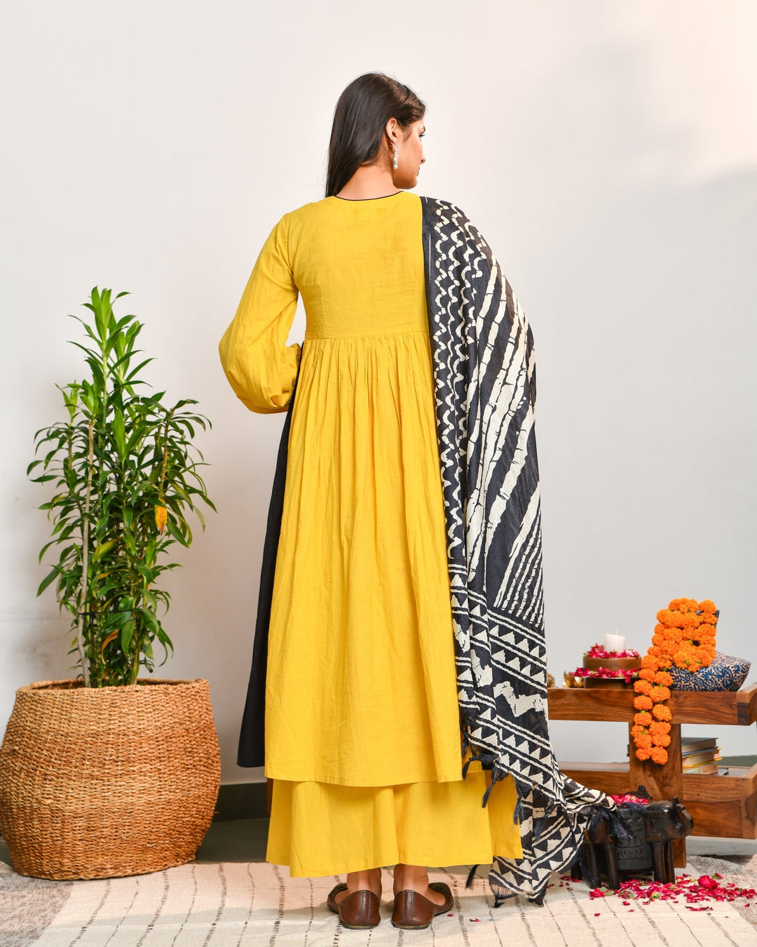 Mustard-Color-Block-3-Piece-Kurta-Set