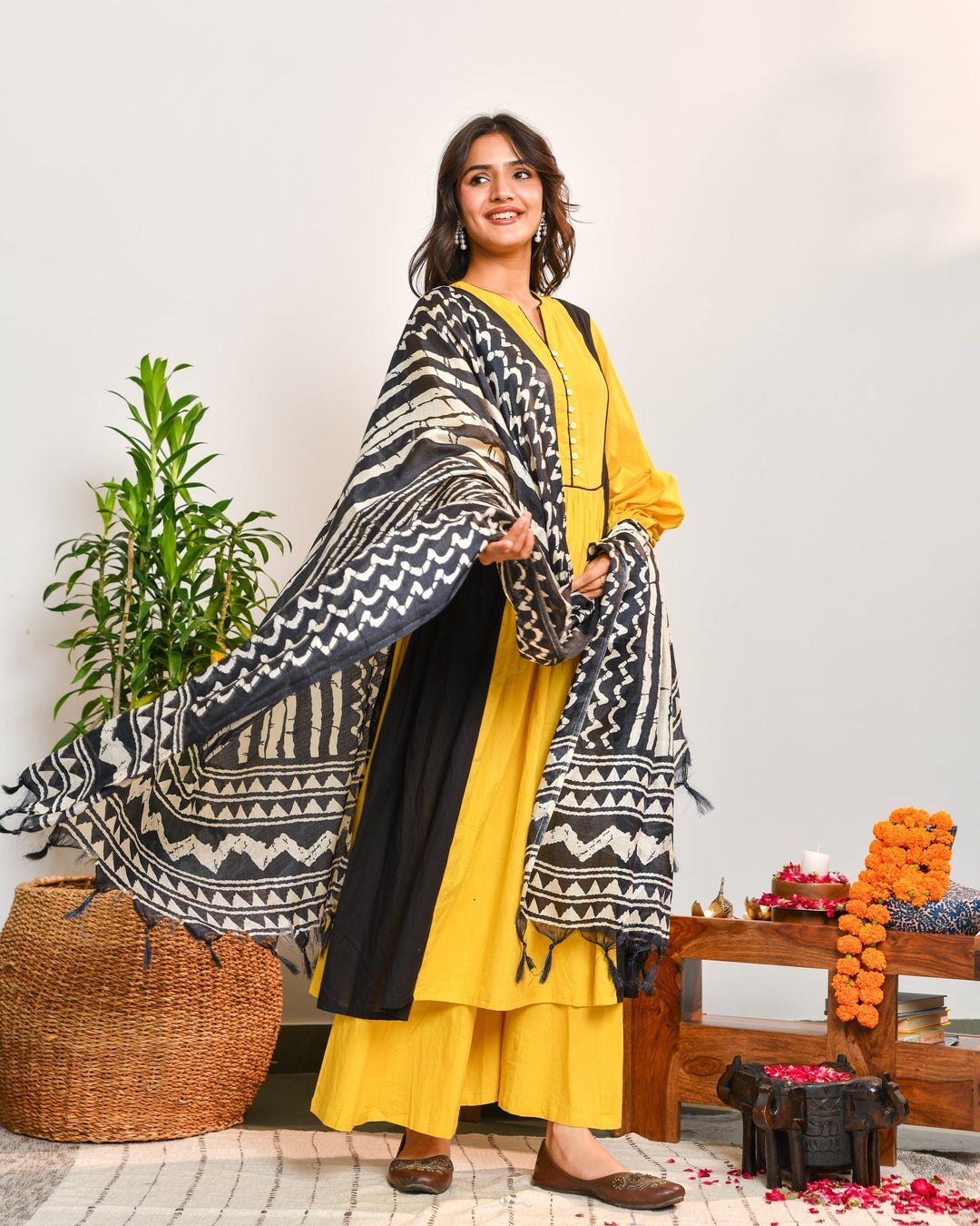 Mustard-Color-Block-3-Piece-Kurta-Set