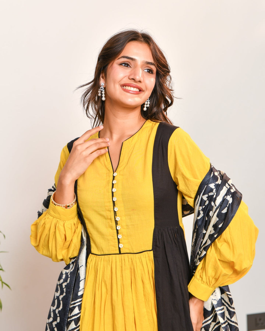 Mustard-Color-Block-3-Piece-Kurta-Set