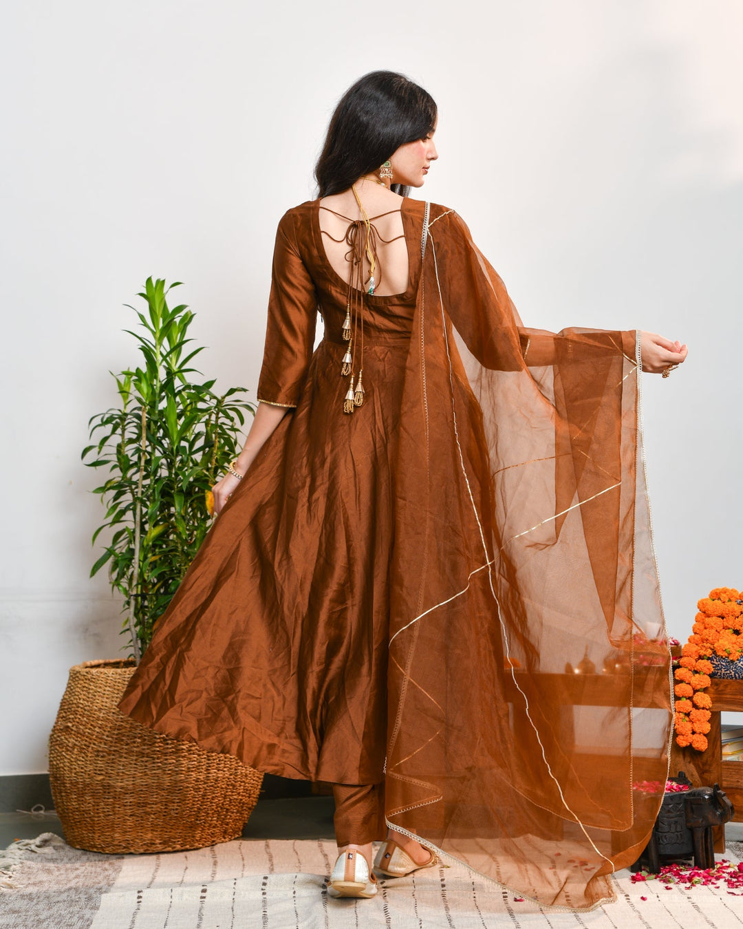 Brown Anarkali 3-Piece Set
