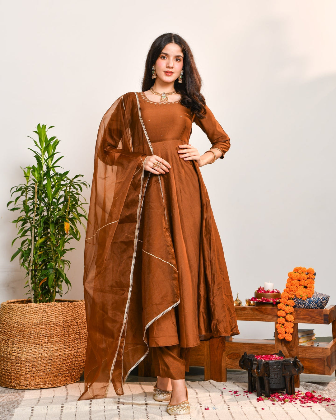 Brown-Anarkali-3-Piece-Set