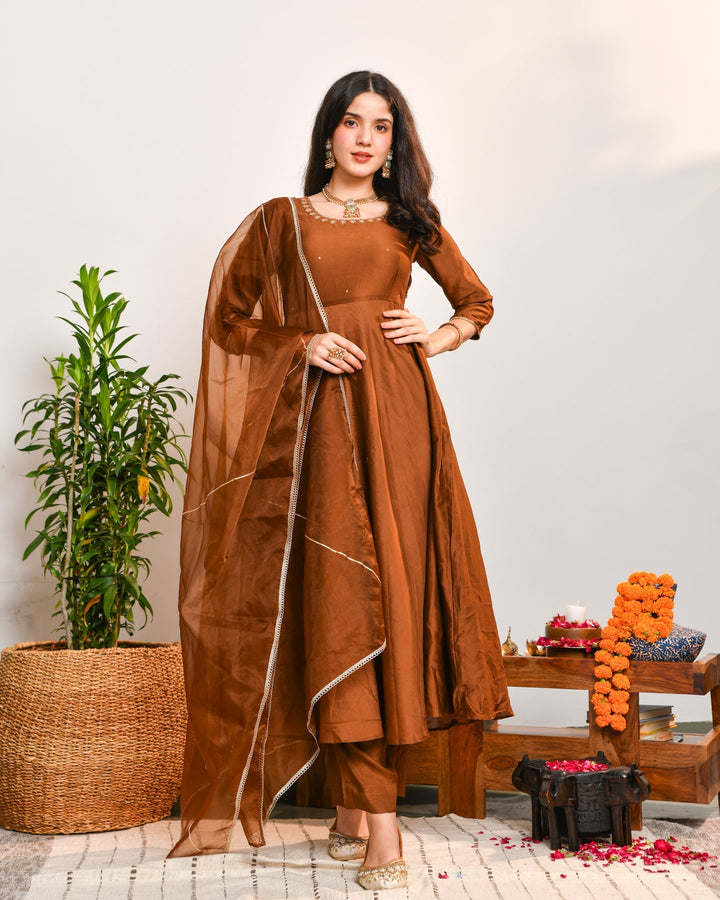 Brown-Anarkali-3-Piece-Set