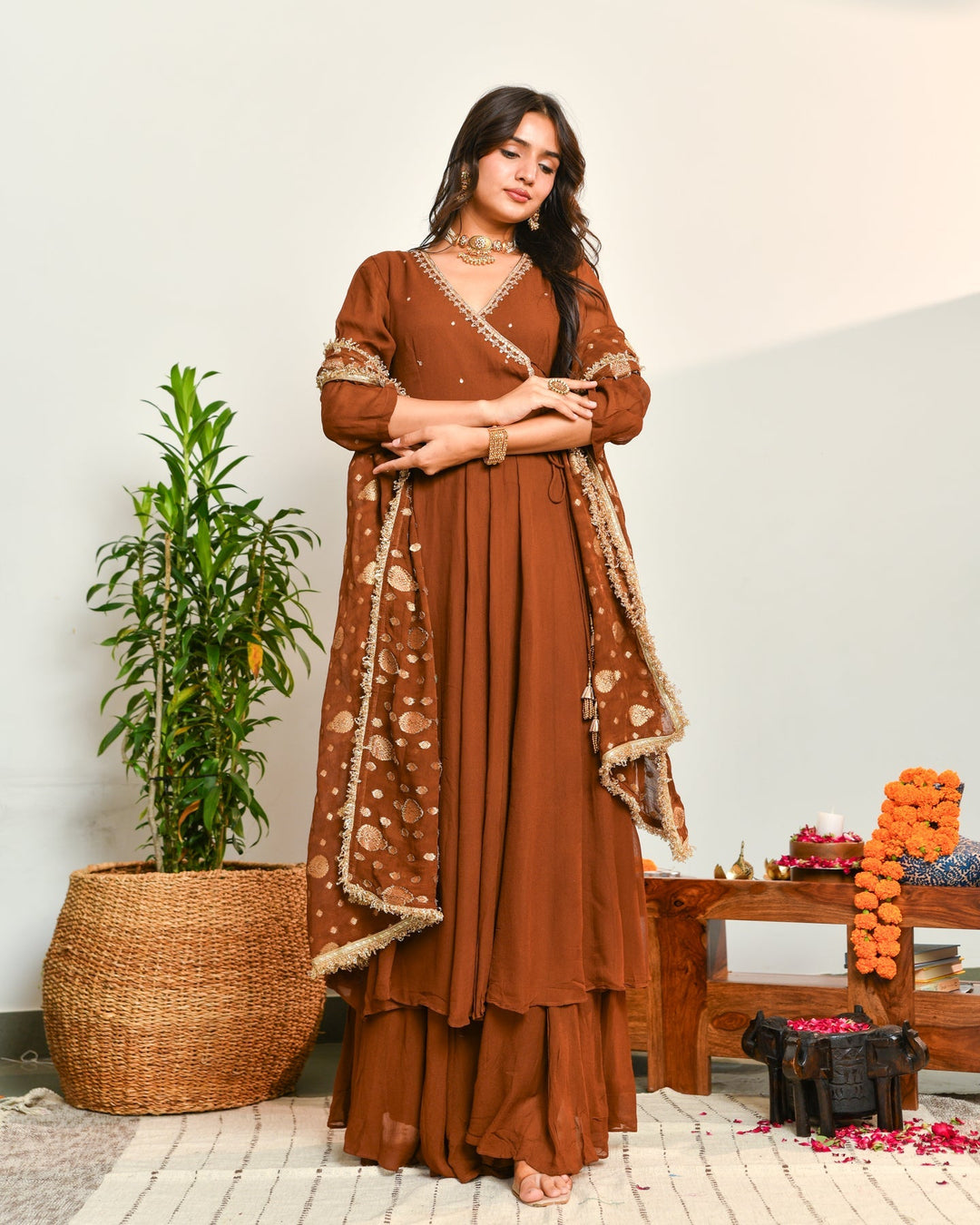 Brown-Viscose-Embroidered-3-Piece-Kurta-Set