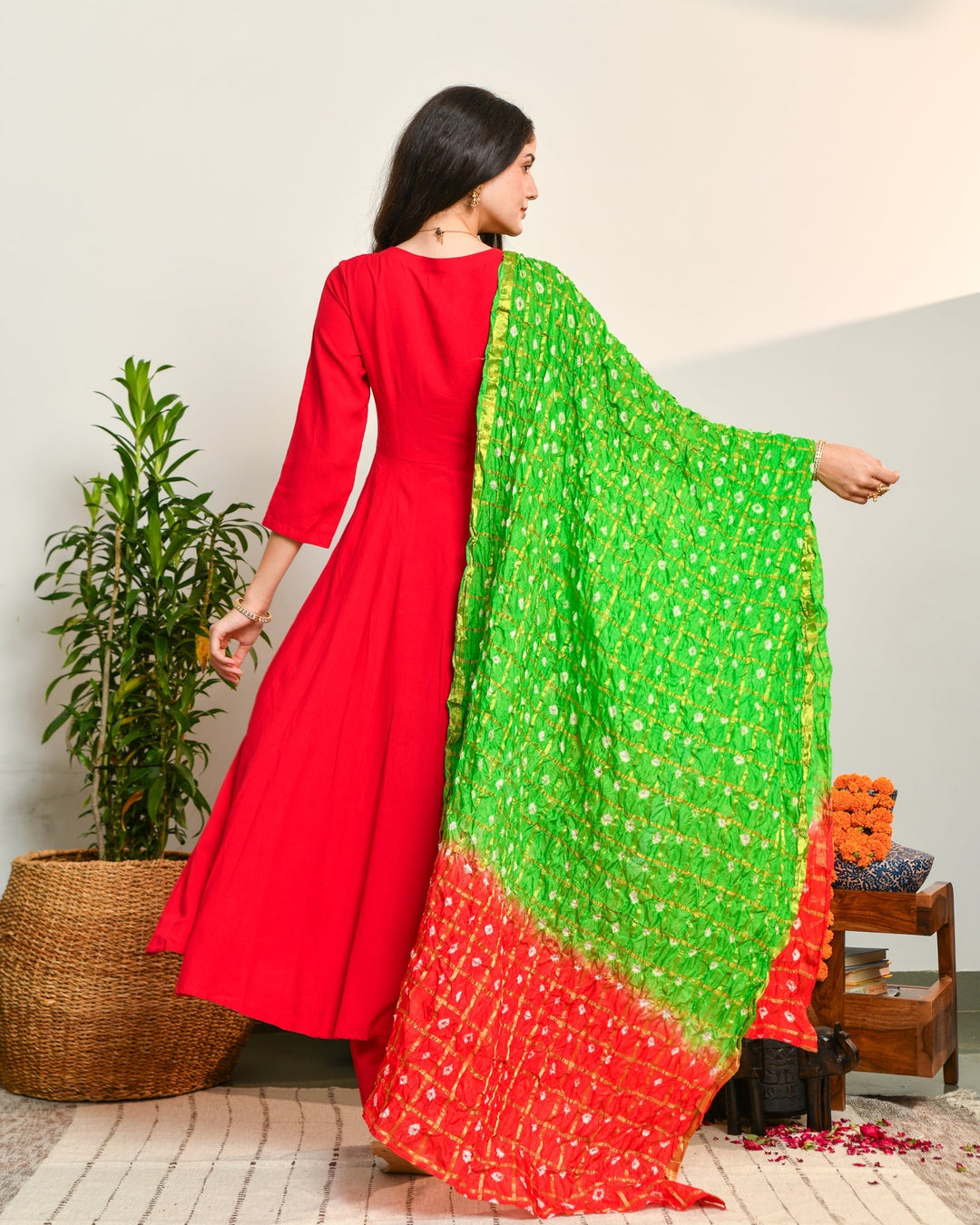 Rayon Red Anarkali 3-Piece Set