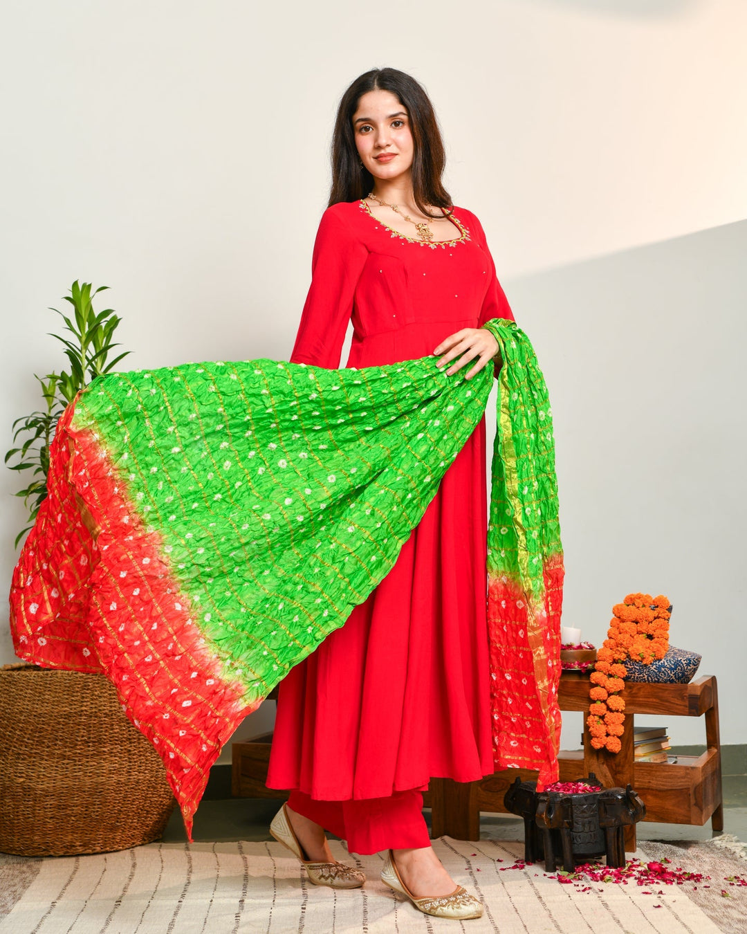 Rayon Red Anarkali 3-Piece Set