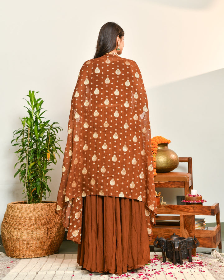Brown Viscose Anarkali Lehenga Set