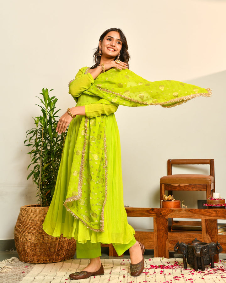 Fluorescent Viscose Anarkali Suit